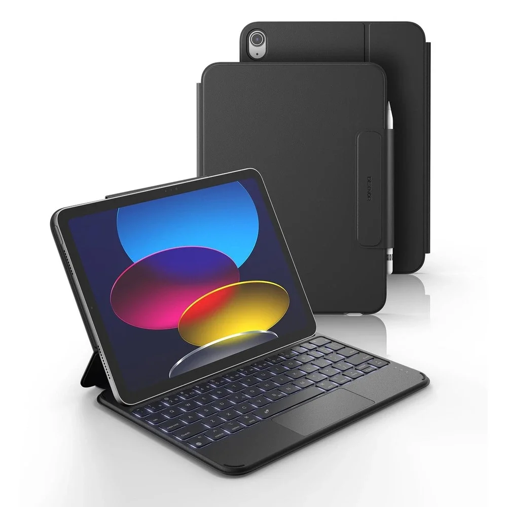Dexnor iPad 11th 10th Gen Keyboard Case Magnetic Folio Trackpad Backlit Black